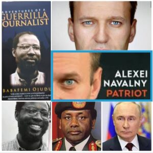 From top left: Ojudu's book; Alexei Navalny and his publication, Patriot; Vladimir Putin; General Sani Abacha and Babafemi Ojudu after his release from detention