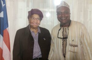 Former President Ellen Johnson-Sirleaf, left, with The News Abubakar Hashim, after an exclusive interview in 2016, in Monrovia, when Liberia celebrated 169 independence anniversary