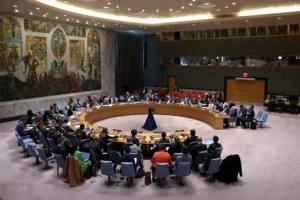 The United Nations Security Council holds a meeting on the situation in Gaza at the UN headquarters in New York on October 16, 2024. Brendan McDermid/REUTERS