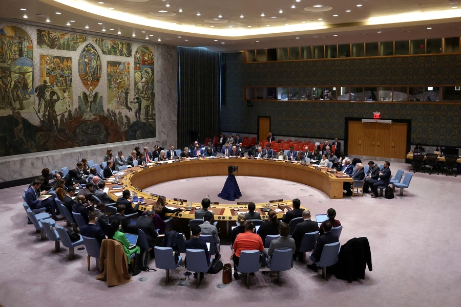 The United Nations Security Council holds a meeting on the situation in Gaza at the UN headquarters in New York on October 16, 2024. Brendan McDermid/REUTERS