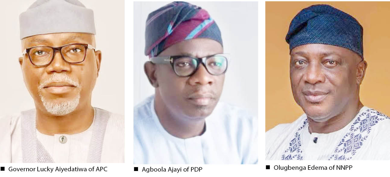Lucky Aiyedatiwa of APC, Ajayi Agboola, PDP, Olugbenga Edema , New Nigeria Peoples Party. jpg