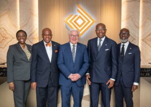 L-R: Aigboje Aig-Imoukhuede, Chairman, Access Holdings Plc and Frank-Walter Steinmeier, President, Federal Republic of Germany during the visit of the German president to Access Bank's headquarters in Lagos... recently.