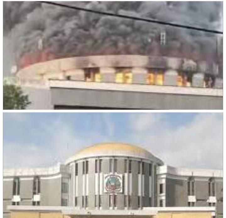 Liberia's Capitol Building in Monrovia on fire.jpg