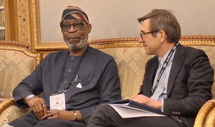 Minister of Solid Minerals Development, Dr Dele Alake, discussing with the French Interministerial Delegate on Strategic Minerals, Benjamin Gallezot at the Future Minerals Forum, Riyadh, Saudi Arabia recently