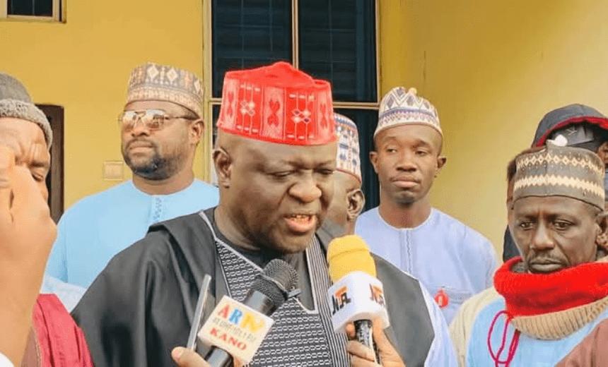Representative of Governor Yusuf, AVM Ibrahim Umar. (rtd) speaking to journalists