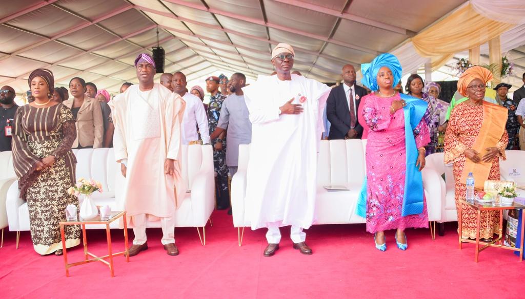 Wife of Deputy Governor, Lagos State, Mrs. Oluremi Hamzat, Deputy Governor, Dr. Obafemi Hamzat; the Governor, Mr. Babajide Sanwo-Olu; the First Lady, Dr. (Mrs) Ibijoke Sanwo-Olu and her Mother, Mrs. Bankole during the Lagos State government new year Annual Thanksgiving Service at the Tafawa Balewa Square, Lagos, on Sunday, 05 January 2025.