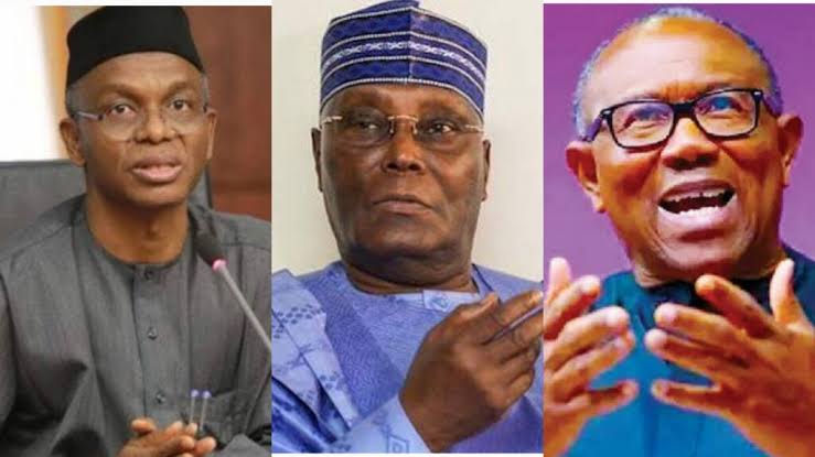 From left, Nasir El-Rufai, Atiku Abubakar and Peter Obi