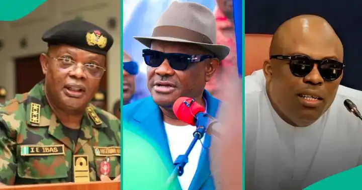 From left, Rivers Administrator, Ibas, Wike and Fubara