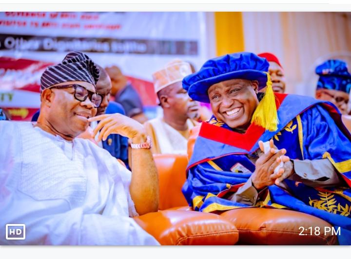 Senate President Akpabio and Governor Oyebanji at the 29th convocation ceremony of the Ekiti State University, Ado Ekiti