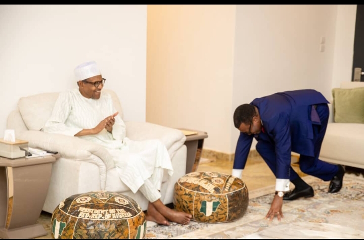 Dr Akinwumi Adesina greeting Buhari