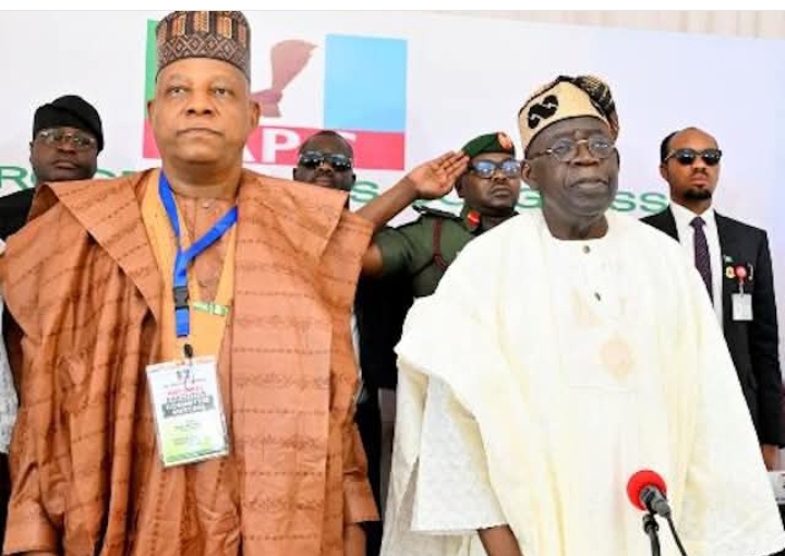 President Bola Tinubu, right, and VP Kashim Shettima