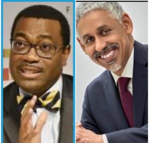 Akinwunmi Adesina of Nigeria, left, and Sidi Tah, Mauritania