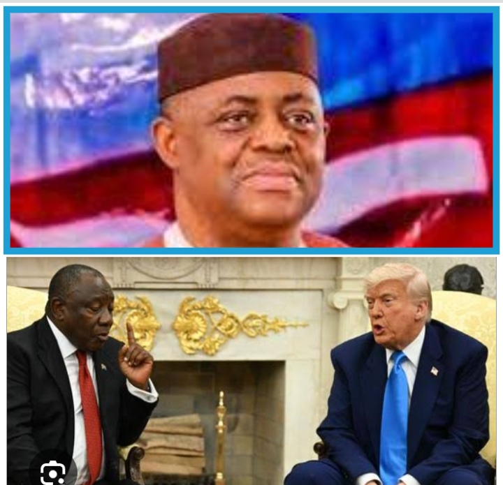 Chief Femi Fani-Kayode, top; Ramaphosa and Trump, below