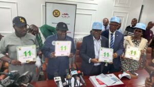 Managing Director/CEO, Lagos State Signage and Advertisement Agency (LASAA), Prince Fatiu Akiolu (left); Special Adviser to the Governor on e-GIS and Urban Development, Dr. Olajide Babatunde (second left); representative of the Chairman, Lagos Inland Revenue Service, LIRS, Mr Ayodele Subair (middle) and others during the unveiling of the project.