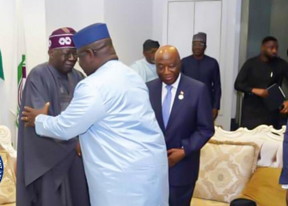 President Bio in warm greetings with ECOWAS Chair and Nigeria’s President Tinubu