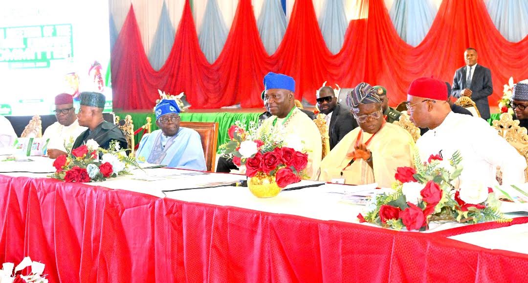 From left, Akpabio, VP Shettima, President Tinubu, Professor Yilwatda, Gov Uzodimma, extreme right and others