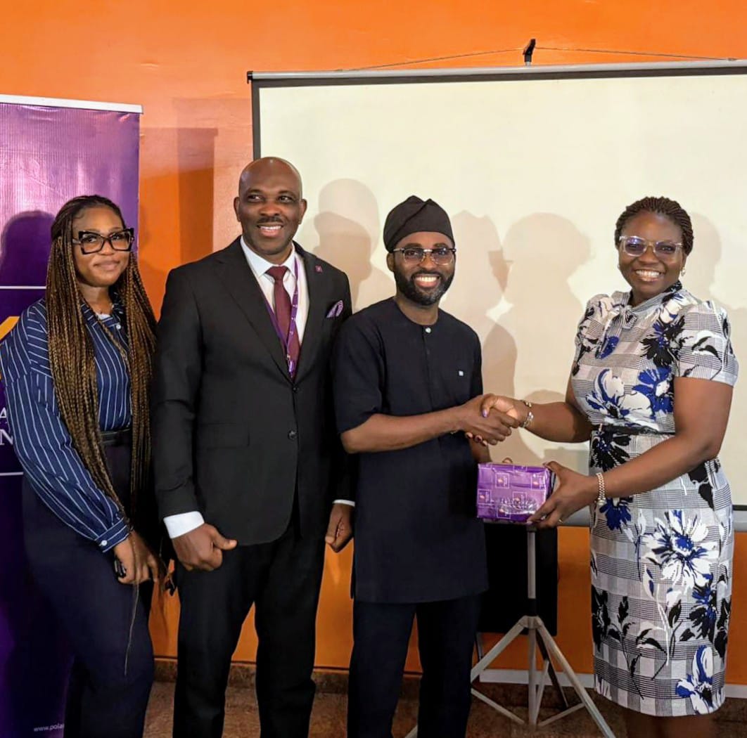 L-R: Miss Adaku Sharon Nwankwo, Digital PR Executive, Polaris Bank Limited, Mr. Rasheed Bolanriwa, Acting Head, Brand Management & Corporate Communications, Polaris Bank; Mr. Abayomi Adisa, Senior Journalist, BBC and Mrs. Bukola Oluyadi, Group Head, Customer Experience & Value Management at Polaris Bank during the hybrid capacity-building seminar organised by the Bank for journalists in Lagos recently.