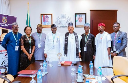 VP Shettima and the management team of the university led by the Vice Chancellor, Professor Kayode Adebowale, at the Presidential Villa in Abuja.