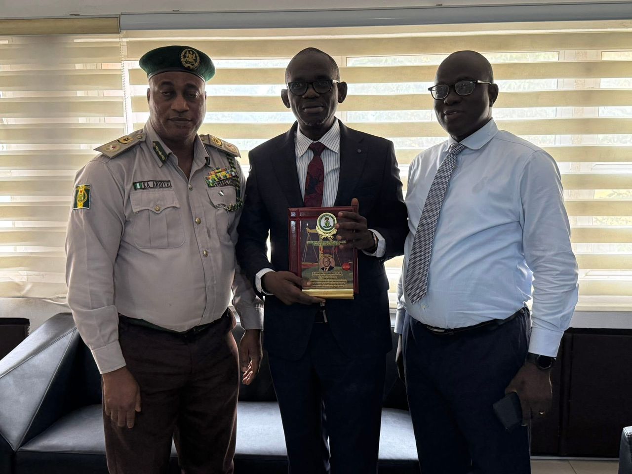 R-L:, The Ogun State Controller of the Nigerian Correctional Service, Mr. K.A. Abioye., the Ogun State Commissioner for Justice and Attorney General, Barr. Oluwasina Ogungbade (SAN) and Barr. Olusegun Olaotan, Solicitor General/Permanent Secretary, Ministry of Justice, Ogun State