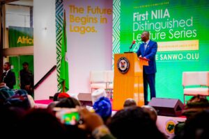 Governor of Lagos State, Mr. Babajide Sanwo-Olu, delivering his speech during the Inaugural 2025 NIIA Distinguished Lecture Series, themed “Lagos and Nigeria 2030: Projections of a World Power,” held at the NIIA Main Auditorium, Victoria Island, on Tuesday, September 15,2025.