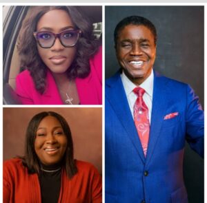 Lara Wise, top left, Bishop David O. Abioye, right, and Dele Bamigboye ³ Lara Wise