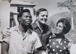 Christopher Kolade, Howard Vernon and Elsie Olusola on the set of the film "Taiwo Shango" in Ilawe, 1965.