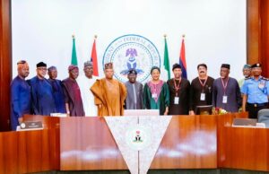 President Tinubu, VP Shettima, Governors Sanwo-Olu, Dapo Abiodun and others during the launch of the NINAUTH APP, a digital, mobile-based identity authentication Application developed by the National Identity Management Commission