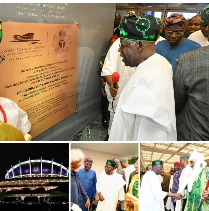 ‎Tinubu commissions renovated theatre, says no honour too big for Soyinka