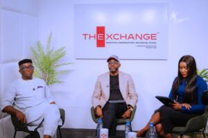 Senator Victor Ndoma-Egba, former NDDC Chairman, left, during The Exchange interview, hosted by Femi Soneye, centre