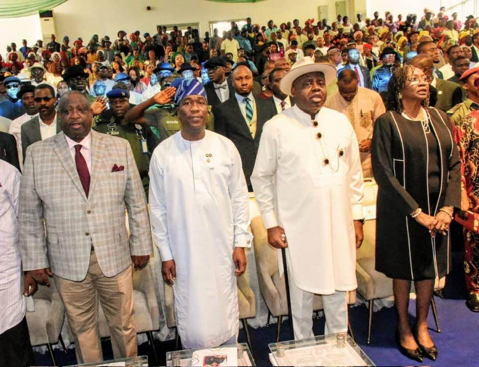 Governor Douye Diri, Lagos Deputy Governor Hamzat, Vice Chancellor of the University of Lagos, Prof. Folasade Ogunsola and others at the event