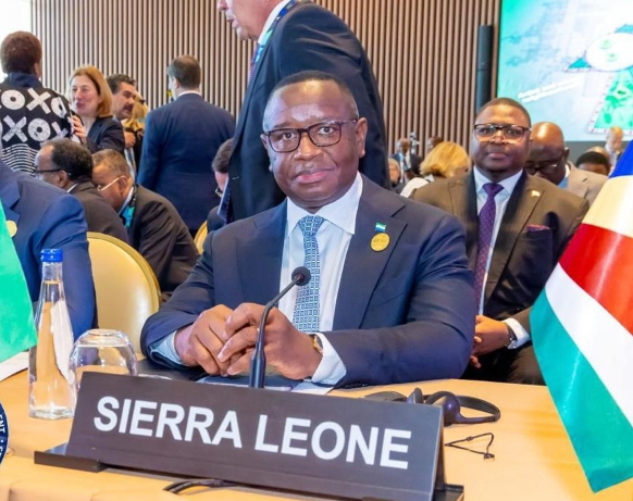 President Bio presenting his speech at the AU/EU Summit in Luanda, Angola on Sunday 