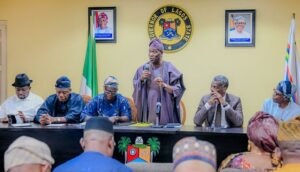 L-R: Members, APC National working Committee: National Youth Leader, Dayo Israel; South-West Vice Chairman, Chief D. I. Kekemeke; National Secretary, Ajibola Bashiru; Lagos State Governor, Mr. Babajide Sanwo-Olu, represented by his deputy, Dr. Obafemi Hamzat; Deputy National Publicity Secretary, Nze Chidi Duru and Lagos State APC Chairman; Hon. Cornelius Ojelabi, during the APC South-West E-registration “Train the Trainers” Refresher Training at Lagos House, Marina on Tuesday, November 4, 2025