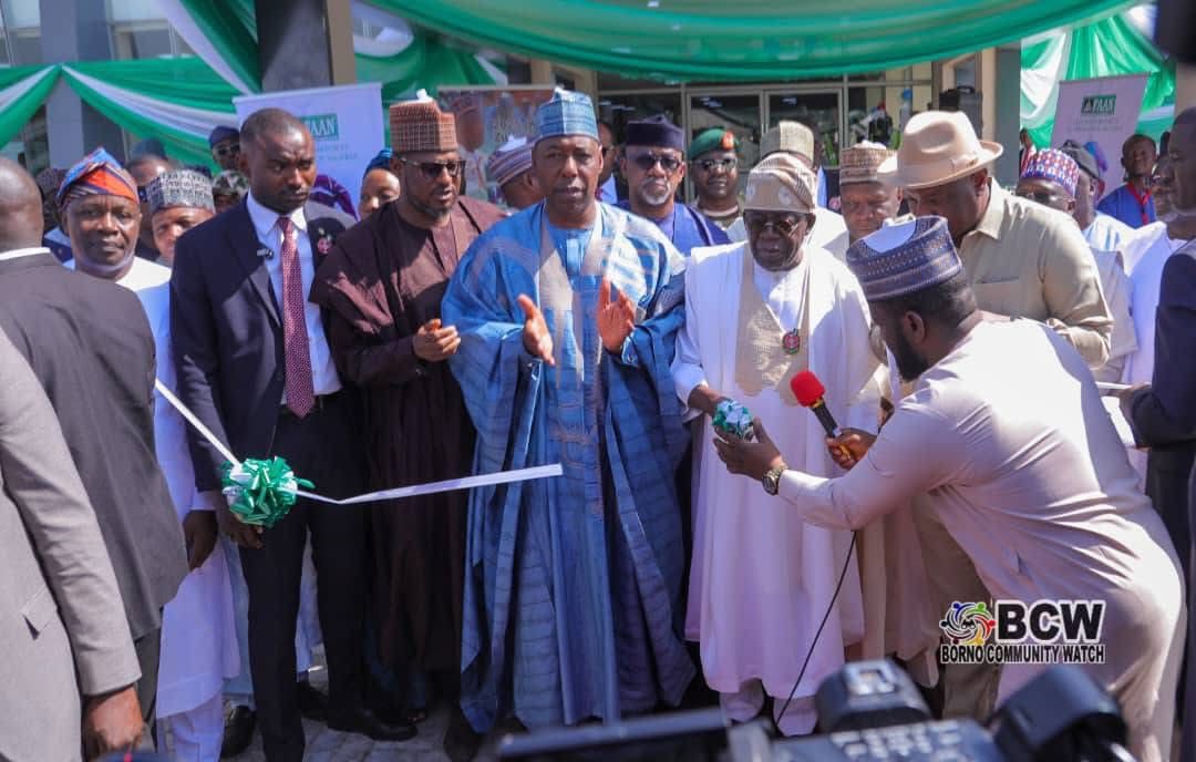 President Tinubu commissioning one of the projects in Borno. With him is Gov Zulum