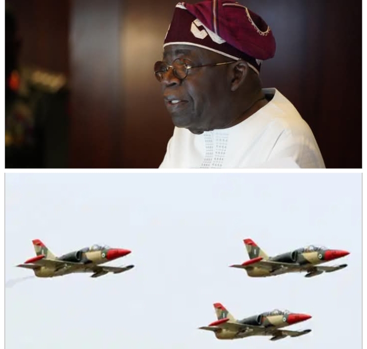 President Bola Tinubu and Nigeria Airforce fighter jets