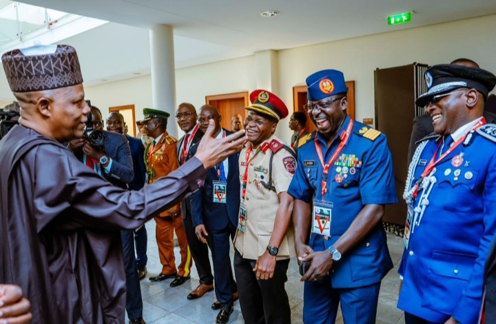VP Shettima when the faculty and participants of the Executive Intelligence Management Course (EIMC) 18 of the National Institute for Security Studies (NISS) visited him at the Presidential Villa, Abuja