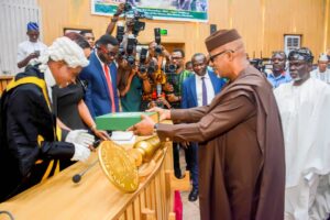 Ogun State Governor, Prince Dapo Abiodun presenting the 2026 Appropriation Bill titled, "Budget of Sustainable Legacy," before members of the Ogun State House of Assembly, on Wednesday.