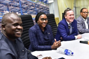 L-R, Dangote Petroleum Refinery, Head Admin, Musa Bala; Dangote Petroleum Refinery, Chief HR Officer, Gloria Byamugisha; Dangote Petroleum Refinery, Managing Director/ CEO, David Bird; Group Chief Brand & Communications Officer, Dangote Industries Limited, Anthony Chiejina, During the Managing Director/ CEO, Dangote Petroleum Refinery Limited, Meeting with the Press in Lekki Lagos on Wednesday 14th January 2026.