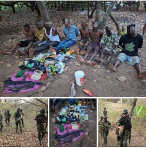 The suspects, troops and items seized from them