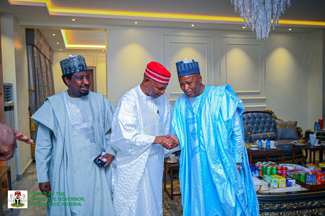 Governor Yusuf flanked by Senator Barau and ATM Gwarzo shortly after the meeting