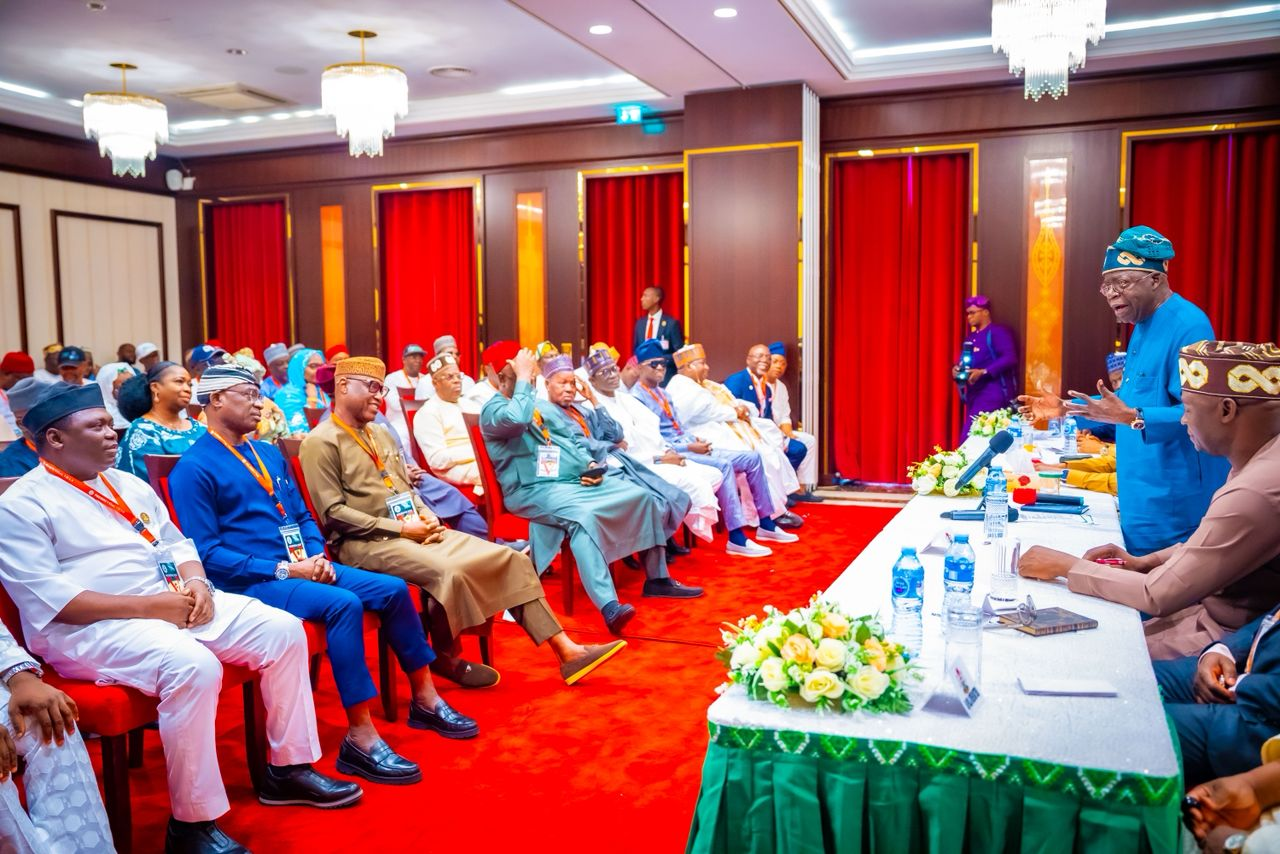 President Tinubu addressing the Renewed Hope Ambassadors and leaders