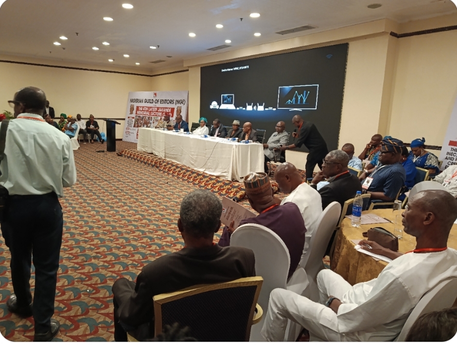 Professor Sylvester Odion Akhaine, extreme right and other members of the high table (Mrs Jakande, Gbenga Omotoso, Eze Anaba, Ray Ekpu and others